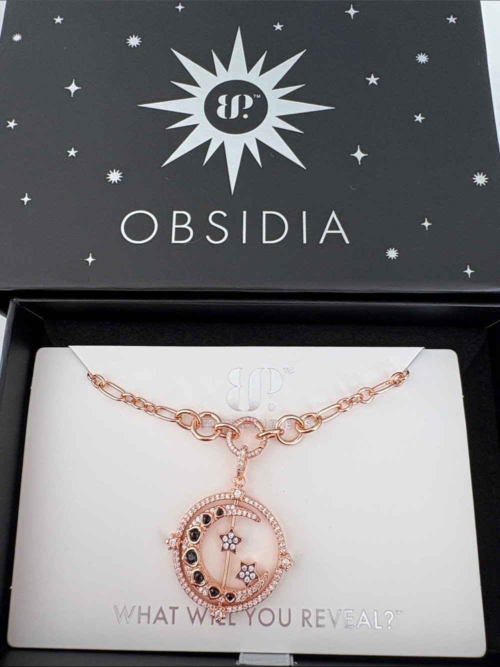 Obsidia Rose Gold Moon & Star Pendant Necklace